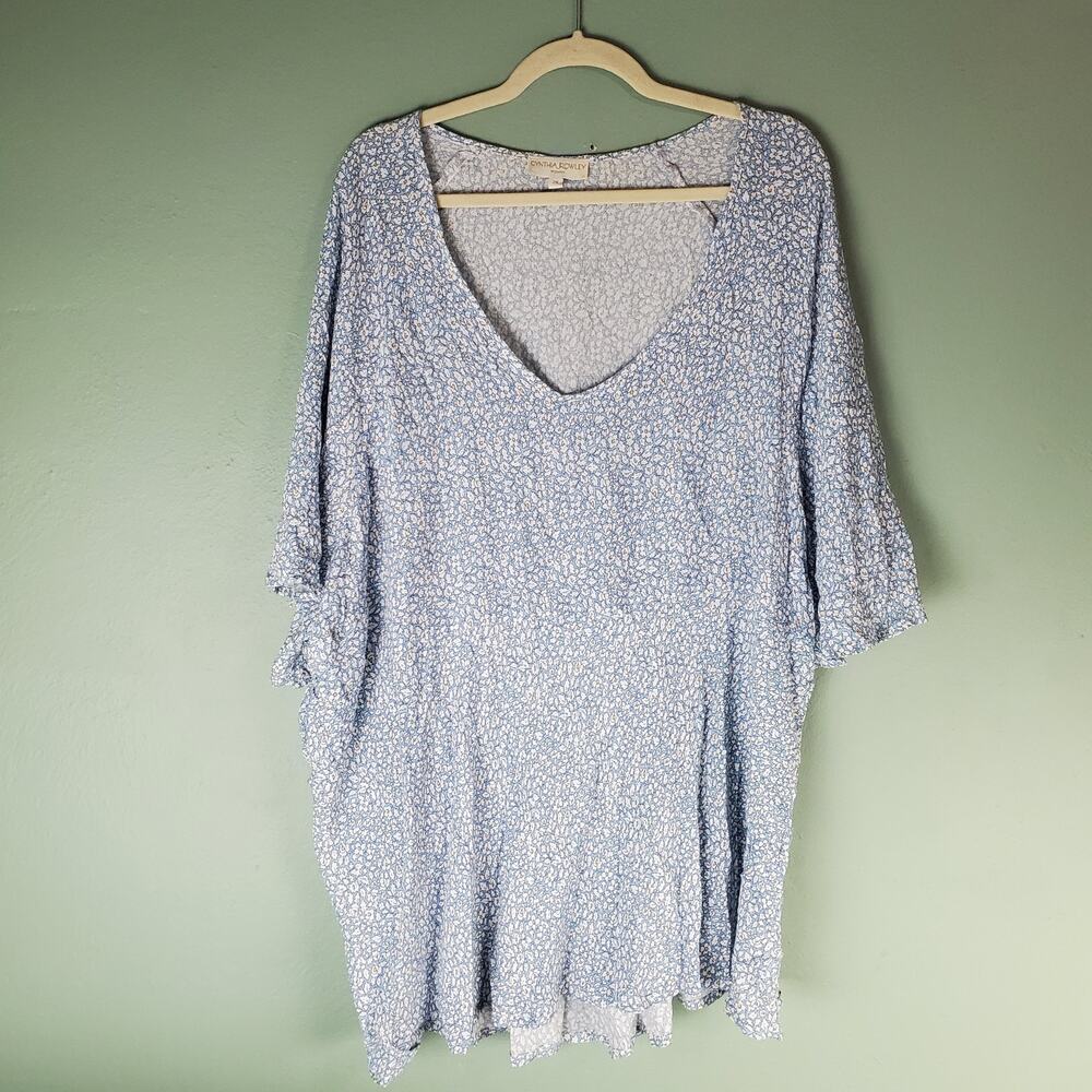 Cynthia Rowley Womens Blue Ditsy Floral V-Neck Flutter Sleeve Blouse Size 2X